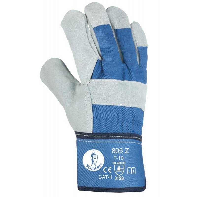 Guantes americanos serraje-lona azul.