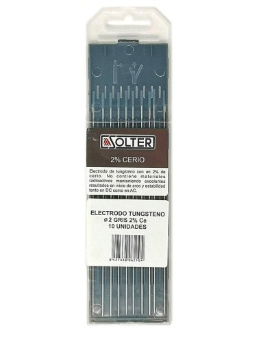 Pack 10 unidades electrodos Tugnsteno gris 2% cerio